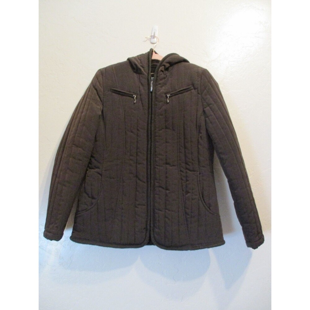 Esprit Womens Sz S Softshell Hooded Jacket Brown Quilted Lined Winter Chore Coat